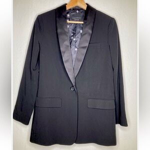 Equipment Black Single Breasted Tuxedo Style Satin Collar Blazer